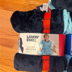 Lands' End boy Pajamas Navy and Light Blue Youth 3-Piece Sleep Set size 10-12